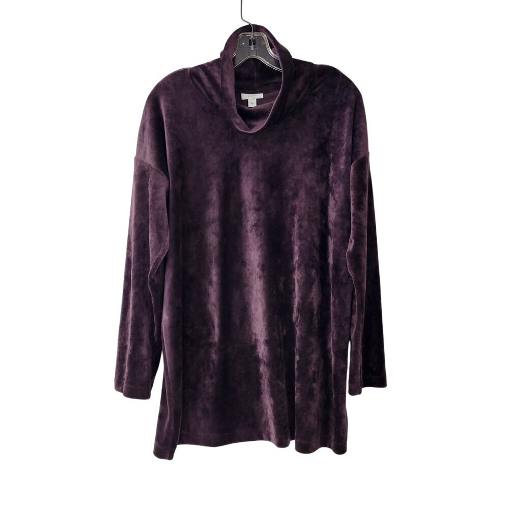 Pure Jill Purple Velour Cowl Neck Pullover Tunic Top Size Medium - Picture 1 of 4